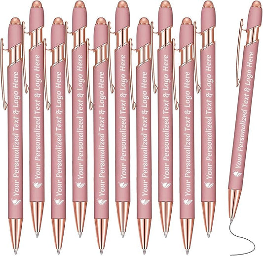 STREADVE Personalized Custom Pens 10 Engraved Writing Pen with Name Logo, Customized Promotional Items Stylus Pen Gifts for Women Realtor Nurse Wedding Business, Rose Gold-DeskLoop Office