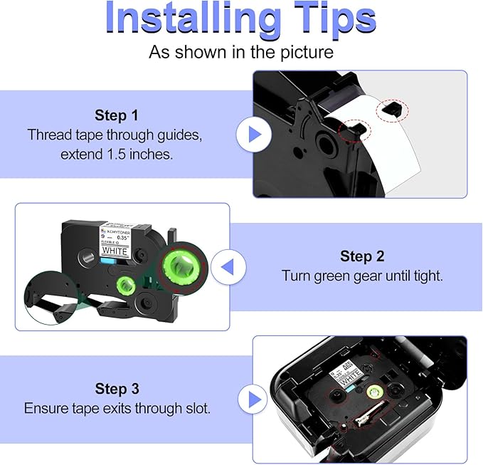 2 Pack 9mm 0.35 TZe-FX221 Laminated Tape Compatible for Ptouch TZ TZe Flexible ID Cable Wires Labels Black on White 3/8" for PT-PD200 D210 D400 D600 H100 H110 P300BT P700 P710BT-DeskLoop Office