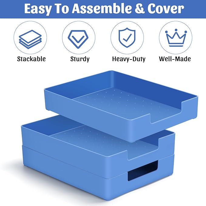 Letter-Size Tray Desk Letter Tray Paper Tray, Sturdy Heavy-Duty Plastic Printer Paper Tray, Single-Tier Stackable File Storage Organizer for Office Home (1, Blue)-DeskLoop Office
