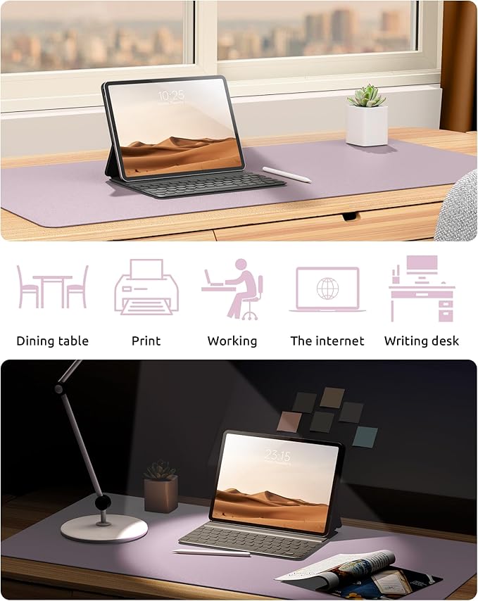 YSAGi Leather Desk Protector, Office Mat, Large Mouse Mat, Non-Slip PU Leather Blotter, Laptop Pad, Waterproof Writing Pad for Office and Home (Grayish Lavender, 35.4" x 17")-DeskLoop Office
