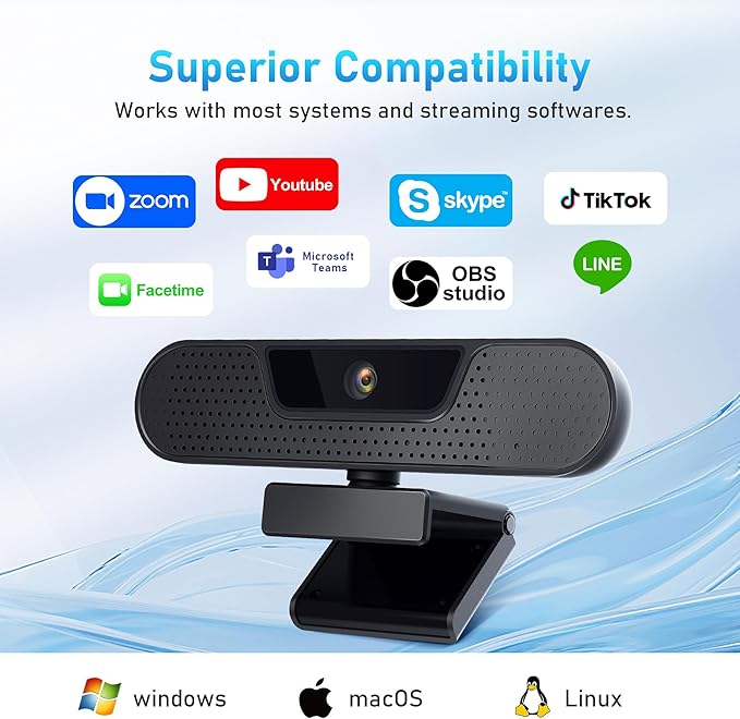 1080P 60FPS Webcam, VIZOLINK FHD computer video camera with 4 Noise-canceling Microphone, Privacy Cover and Tripod for PC/Mac, Work with Live Streaming, Gaming, Video Calls, ZOOM, Skype, OBS, Facetime-DeskLoop Office
