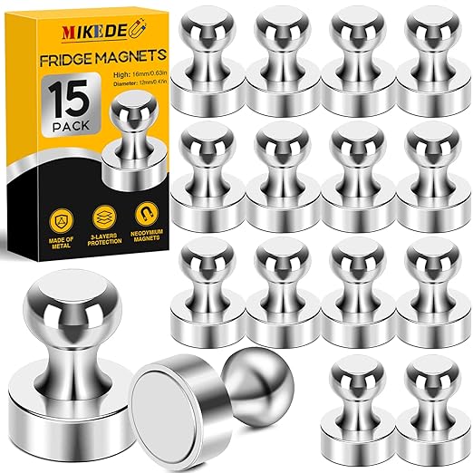 MIKEDE Strong Fridge Magnets for Whiteboard, 15Pcs Neodymium Push Pins for Refrigerator, Office, School, Classroom, Kitchen-DeskLoop Office