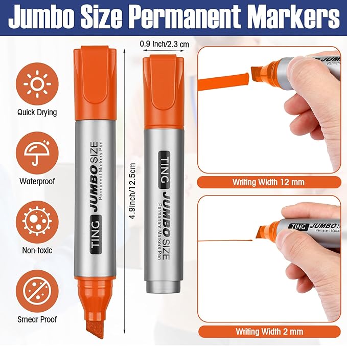 Fuutreo 10 Pack Jumbo Permanent Markers Bulk Large Chisel Tip Permanent Markers Quick Drying Waterproof Big Huge Poster Pens for Office, Logistics Company and More(Rich Color)-DeskLoop Office