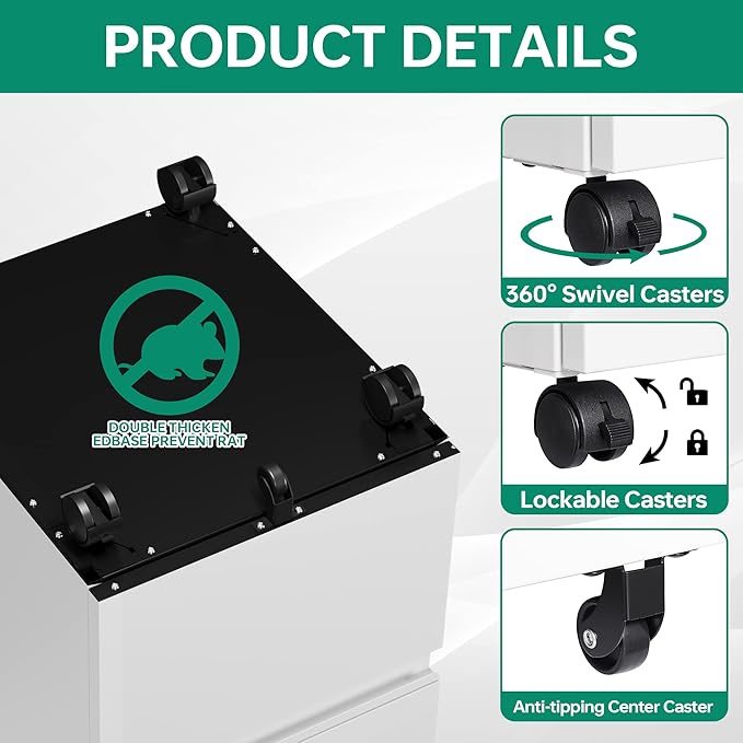 Letaya 2 Drawer Mobile File Cabinet with Lock,Under Desk Metal Filing Cabinets for Home Office Organizer Letters/Legal/A4(White-Requires Installation)-DeskLoop Office