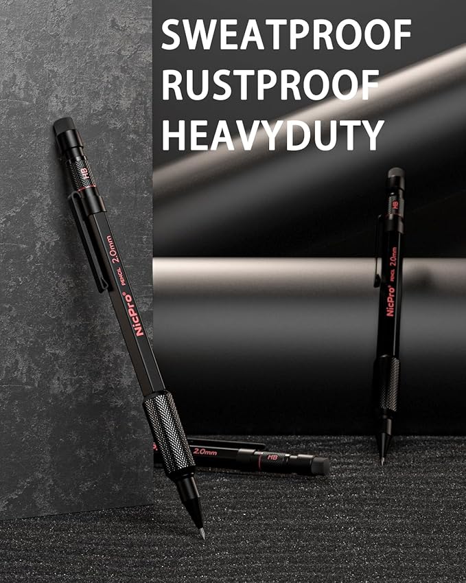 Nicpro 3 Pack 2mm Mechanical Pencils Set with Case, 33 Graphite Lead Refills (4B 2B HB 2H 4H), 36 Colored Lead, Erasers -Weatherproof Metal Barrel, Heavy Duty Carpenter Pencil For Drawing Sketching-DeskLoop Office
