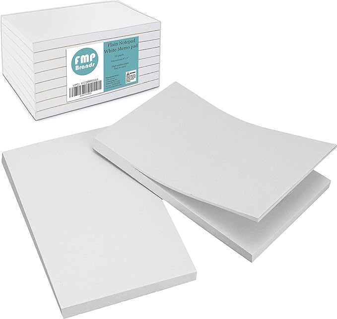 FMP Brands 10 Pack Note Pads 4x6, 100 Sheets Per Memo Pad, Writing Scratch Pad, Blank Notepad, White Waitress Server Note Pads, Paper Pad, To Do Grocery List Small Notepads-DeskLoop Office