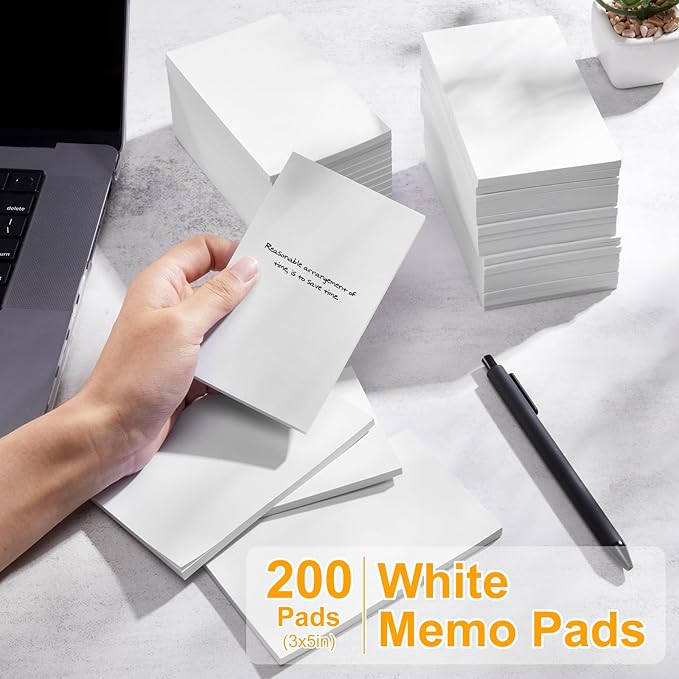 Fainne 3 x 5 Inch Paper Note Pads White Memo Pad Blank Writing Memo Scratch Paper for Waitress Waiter Book to Do Grocery List Small Notebook Restaurant Checkbook, White(200 Pack)-DeskLoop Office