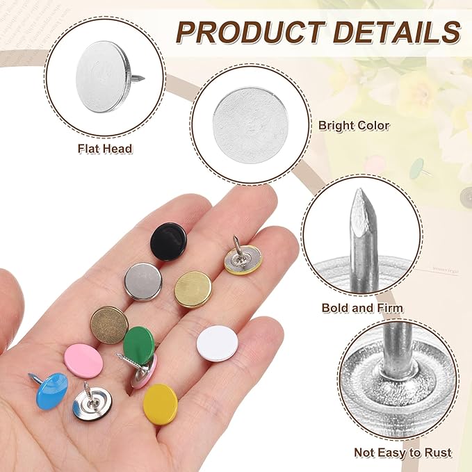 uxcell 150Pcs Upholstery Tacks, 11mmx10mm Flat Head Thumb Tack Decorative Furniture Nails Push Pins for Furniture Sofa Headboards, Silver-DeskLoop Office