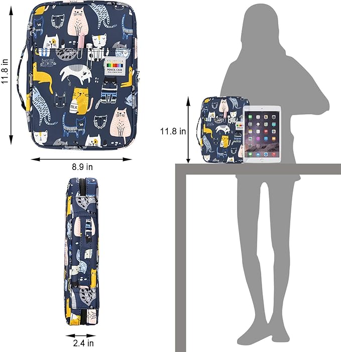 YOUSHARES Colored Pencil Case 166 Slots Pen Case Organizer with Handy Wrap & Zipper, Multilayer Holder for Prismacolor Colored Pencils & Gel Pen (Sports Cat)-DeskLoop Office