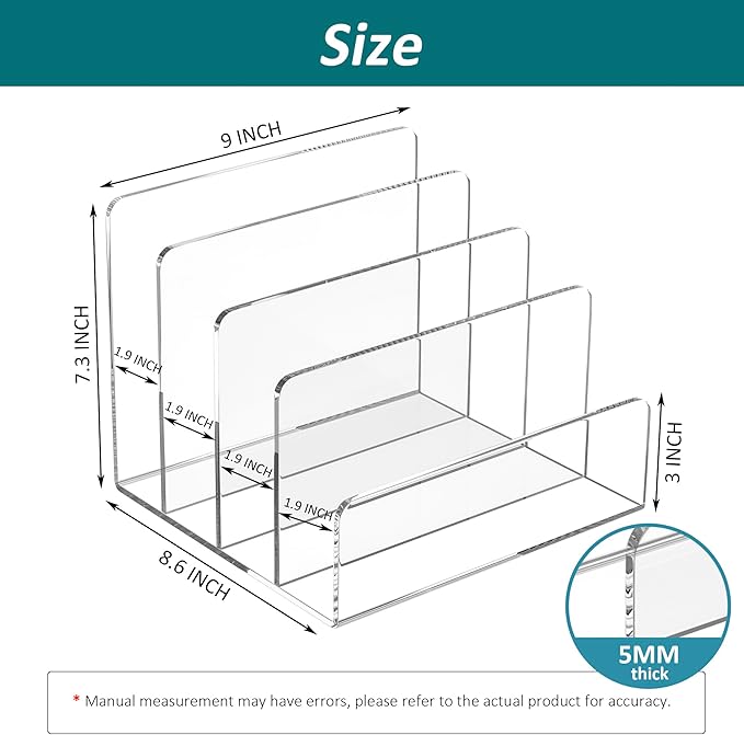 Acrylic File Holder 4 Compartment, Clear Desk File Organizer, Acrylic Organizer for Books, Phone, Ipad, Envelope, Notebook, Calculator-DeskLoop Office