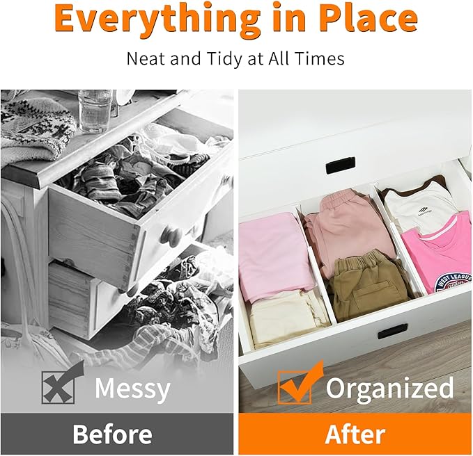 5 Pack Drawer Dividers 3.1" Slim Height Drawer Separators, Non-Slip Plastic Drawer Organizers Expandable 10.6"-17.7" for Shallow Drawers,Kitchen & Clothes Storage, Adjustable Office Drawer Divider-DeskLoop Office