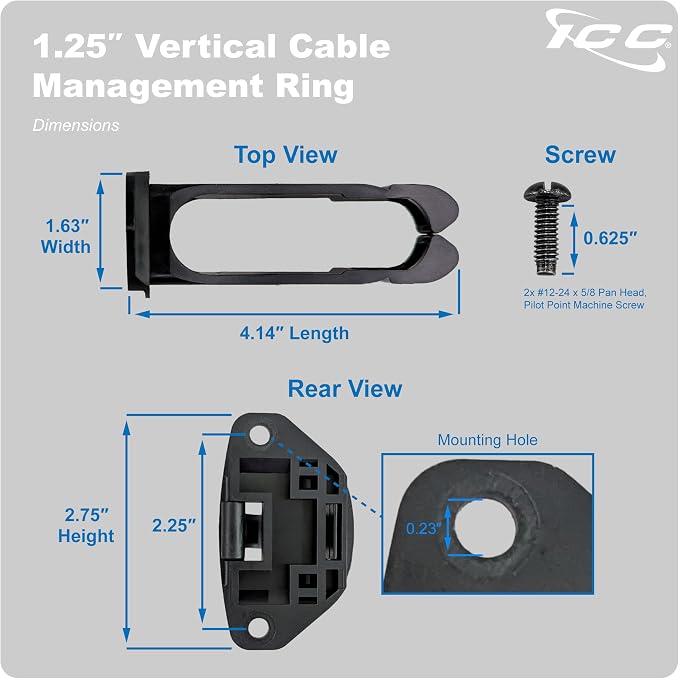 ICC 1.25” Plastic Cable Management Ring, Rack or Wall Mount - Image 9