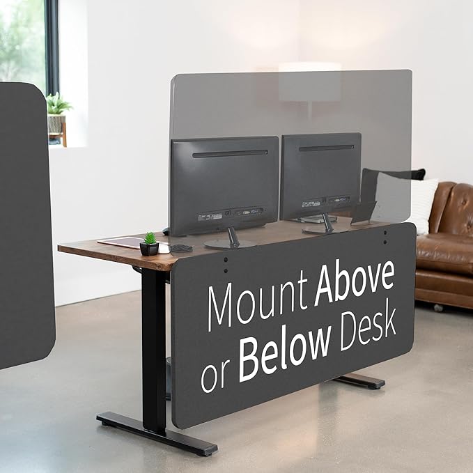 VIVO Clamp-on Privacy Panels 60 x 24 inch (x1), 24 x 24 inch (x2), Sound Absorbing Cubicle Desk Dividers, 3 Acoustic Partitions, Dark Gray, PP-3-V108D-DeskLoop Office