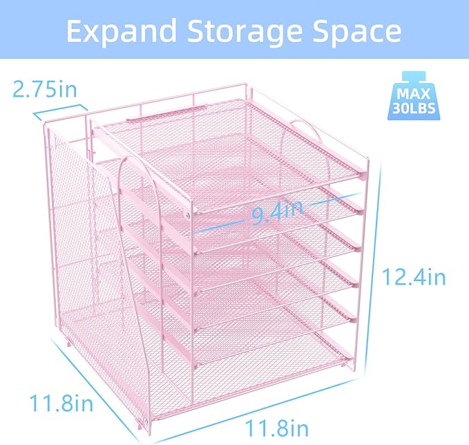 gianotter Desk Organizers and Accessories, 6-Tier Paper Organizer with Magazine rack, File Organizer for Desk, Desk Organizers for Women, Pink Office Decor (Pink)-DeskLoop Office