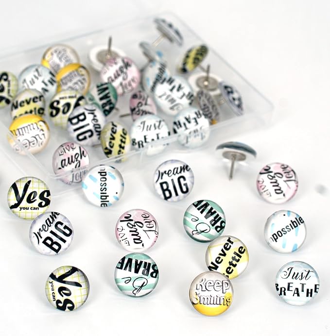 24Pcs Decorative Push Pins,Decorative Thumb Tacks for Bulletin Board, Cork Board Thumbtacks,Photos Wall Maps,Cute Thumbtack for Cubicle Decor,Classroom,Home and Office Decor(Motivational-Yes)-DeskLoop Office