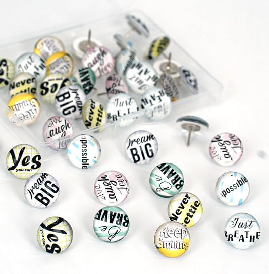24Pcs Decorative Push Pins,Decorative Thumb Tacks for Bulletin Board, Cork Board Thumbtacks,Photos Wall Maps,Cute Thumbtack for Cubicle Decor,Classroom,Home and Office Decor(Motivational-Yes)-DeskLoop Office