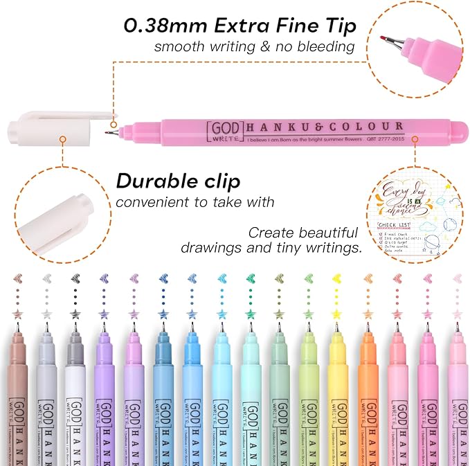 0.38mm Fine Point Pen,16 Pack Colored Fineliner Bible Pens No Bleed Through,Extra Fine Tip Marker Pens for Bullet Journaling,Planner,Coloring,Bible Study Back to School Office Supplies-DeskLoop Office