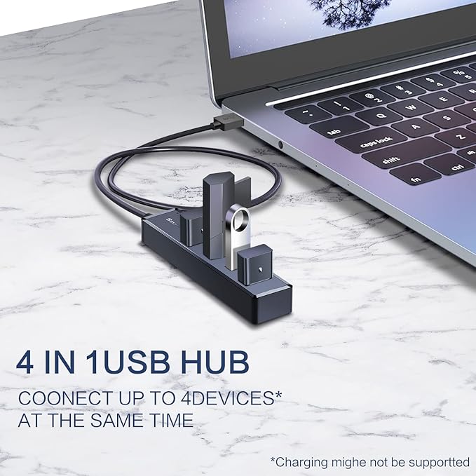 SmartQ H302S USB 3.0 Hub for Laptop with 2ft Long Cable, Multi Port Expander, Fast Data Transfer USB Splitter Compatible with Windows PC, Mac, Printer, Mobile HDD-DeskLoop Office