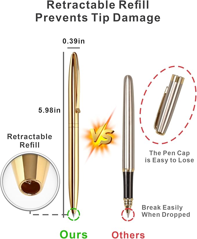 Cambond Ballpoint Pens Fancy Pens - Wedding Guest book with Pen for Journaling Uniform Christmas Gift Gold Pen Black Ink Pens 1.0mm Medium Point, 3 Pens with 6 Refills (Gold)-DeskLoop Office