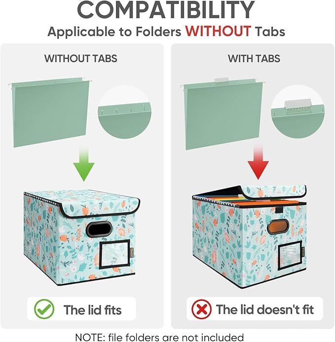 BALEINE File Organizer Box with Lid, Collapsible File Folder Organizer with Plastic Slide, Hanging File Folder Box for Office Document Storage (2 Pack, Spring Stroll)-DeskLoop Office