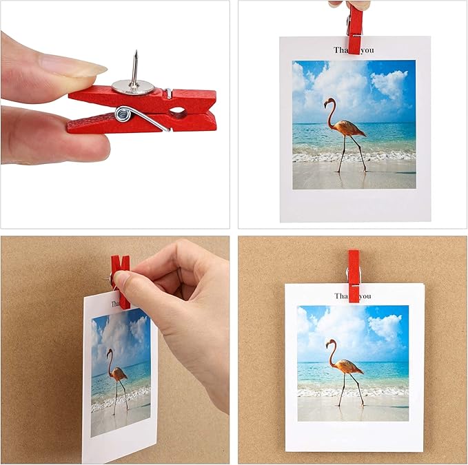 50Pcs Wooden Clips Push Pins Tacks for Cork Board Artwork for Crafts Arts Projects Photo Supplies(Colorful)-DeskLoop Office