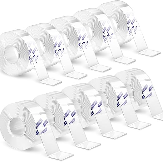 10 Rolls-9.85 FT Double Sided Mounting Tape Heavy Duty Removable,Clear Thick Nano Tape Adhesive Reusable,Wall Poster Picture Hanging Strips Putty, Sticky Tack Gel Glue for Hangers,Photo-DeskLoop Office