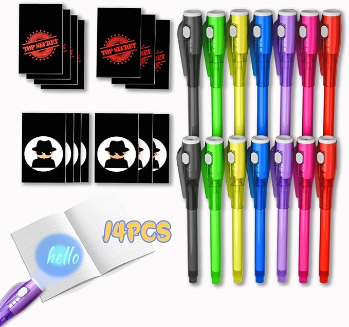 Invisible Ink Pen Spy Game for Kids, Party Favors Toys for Girls Boys, Magic Markers for Boys Girls Fun Outdoor Toys, Birthday for 6-13 Year Old Girls Boys (14PCS+Black Notebooks)-DeskLoop Office
