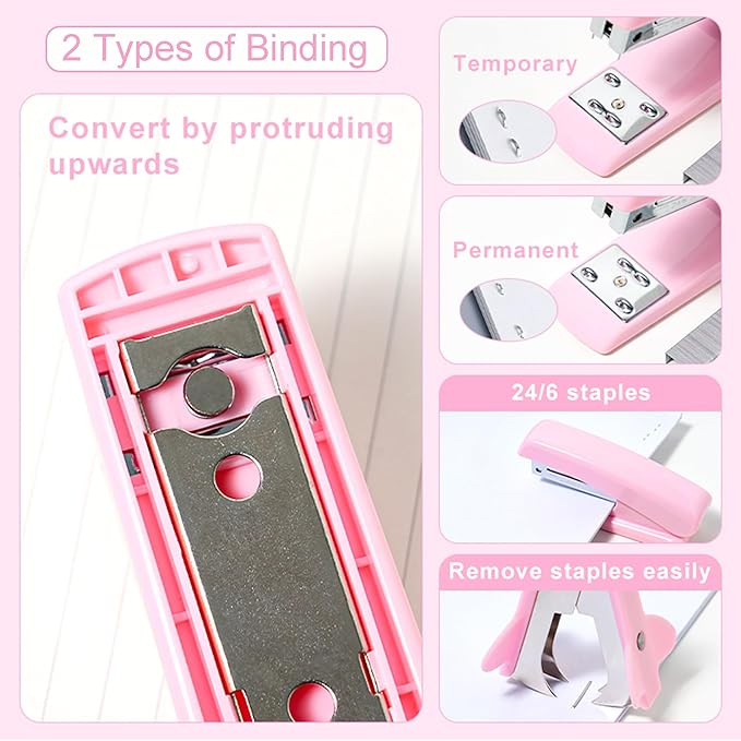 Pink Desk Accessories with Pen Holder, Pink Office Supplies Desk Organizers and Accessories for women, Tape Dispenser, Stapler, Staple Remover, Staples, Clips Set, Ruler, Scissor, Pen, Tape-DeskLoop Office