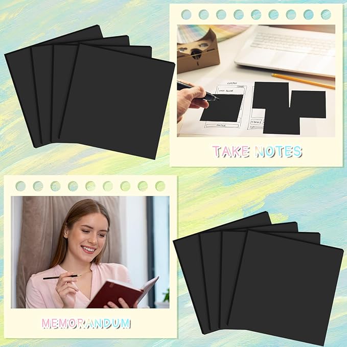 Thenshop 24 Sets Full Adhesive Sticky Notes 3x3 Inches Sticky Notes Adhesive Memo Self-Stick Pads Back to School Supplies Easy to Post for Teacher Coworkers Office 80 Sheets/pad(Black,Unlined)-DeskLoop Office