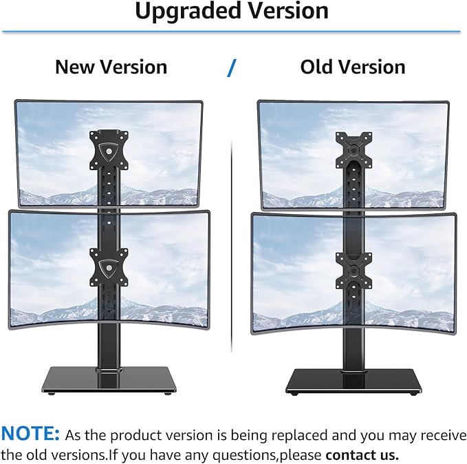 MOUNTUP Vertical Dual Monitor Stand, Stack Two Screens up to 32 inches,33 Lbs, Free-Standing Monitor Desk Mount, Monitor Riser with Swivel, Tilt, Height Adjustable, VESA Stand 100 x 100mm, 75 x 75mm-DeskLoop Office