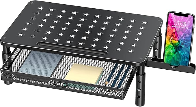Zimilar Monitor Stand Riser with Metal Mesh Drawer, Height Adjustable with Phone Holder for Computer, Laptop, Printer, Notebook, Computer Monitor Stand with Storage-DeskLoop Office