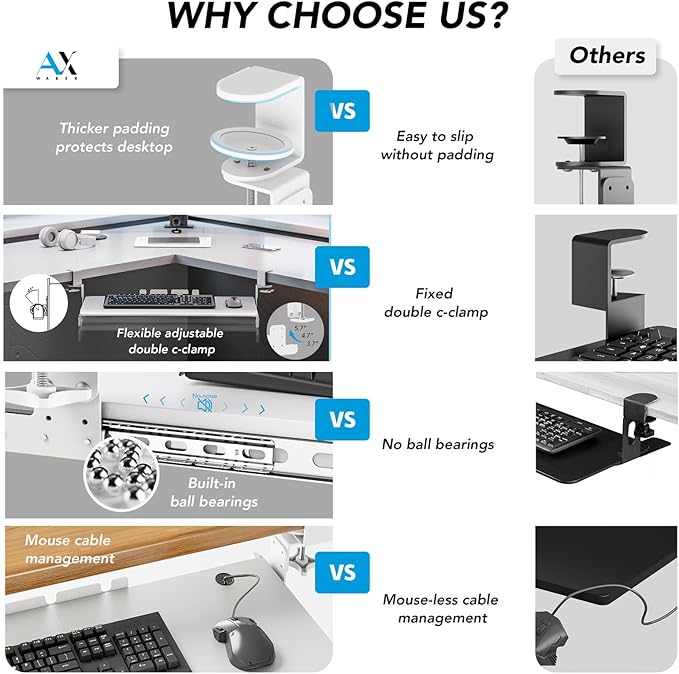 Keyboard Tray Under Desk Pull Out with Extra Sturdy C Clamp Mount System, 27.3 (32.5 inch Including Clamps) x 11 Inch Slide-Out Platform Computer Drawer for Typing White AX01WW01-DeskLoop Office