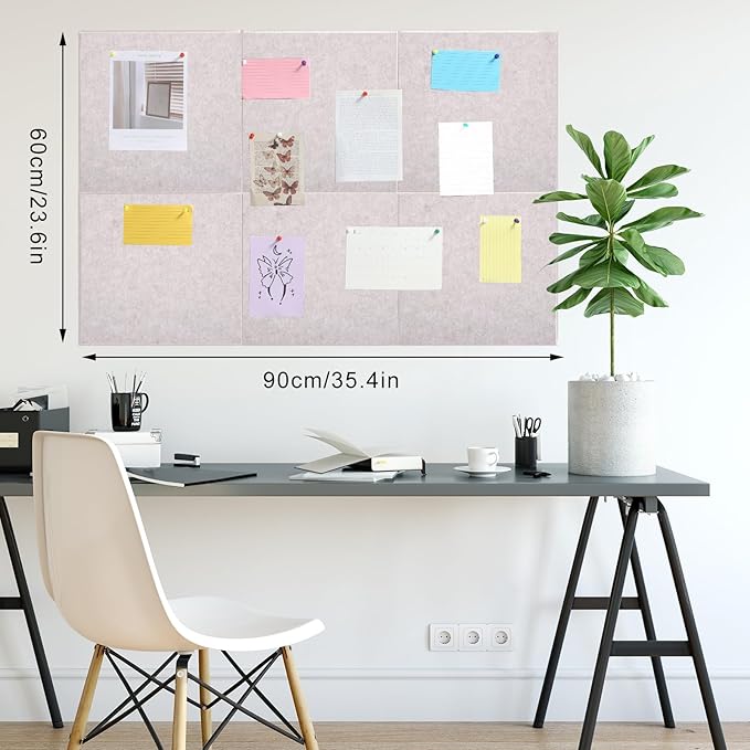 Large Cork Board 36" x 24", 6 Pack Felt Wall Tiles with Colored Pushpins, Bulletin Board with Removable Self-Adhesive Strips, Pin Board Cork Boards for Walls Office Home-Light Tan-DeskLoop Office