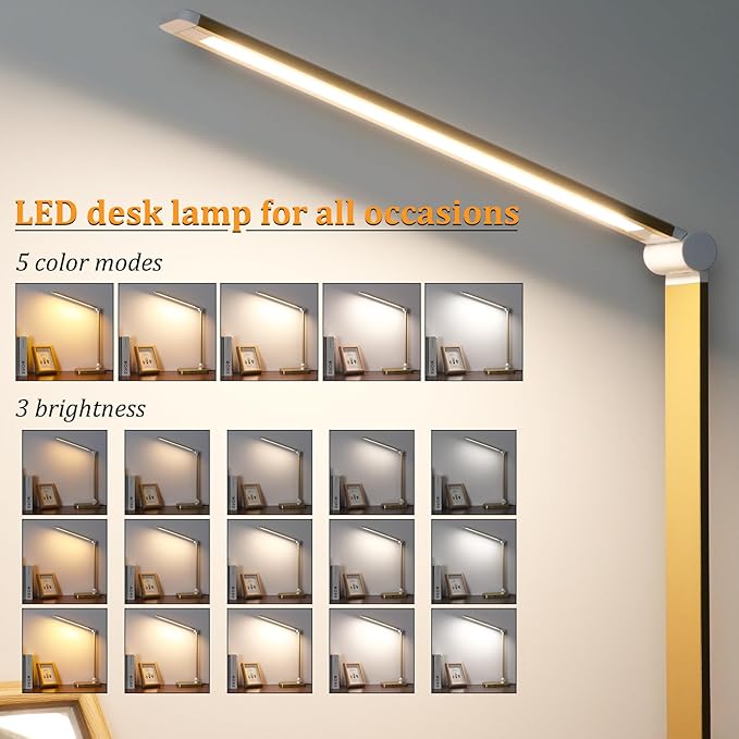 LED Desk Lamp with USB Ports,Touch Desk Lamps for Home Office with 5 Color Modes,3 Brightness Desk Light with Small Night Light,Reading Lamp Table Lamp for Bedroom Bedside Study Gold (with adapter)