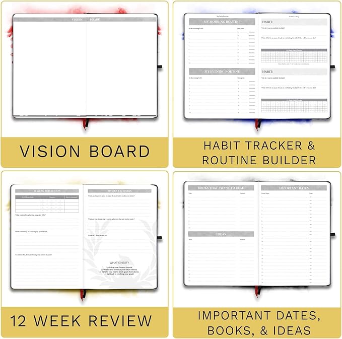 The Phoenix Journal - Best Daily Goal Planner, Organizer, & Calendar for Goal Setting, Gratitude, Happiness, & Productivity - Vision Board & Habit Tracking - 12 Weeks, Undated, Hardcover (Executive)-DeskLoop Office