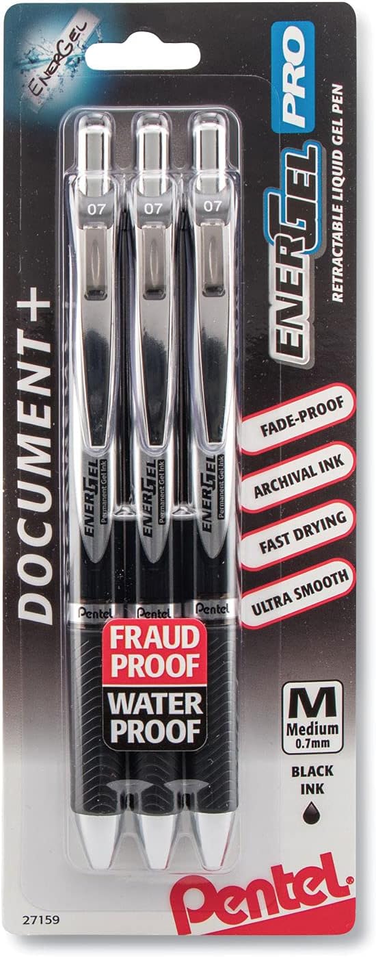 Pentel EnerGel Permanent Gel Ink Rollerball Pen, 3 Pack by PentelofAmerica
