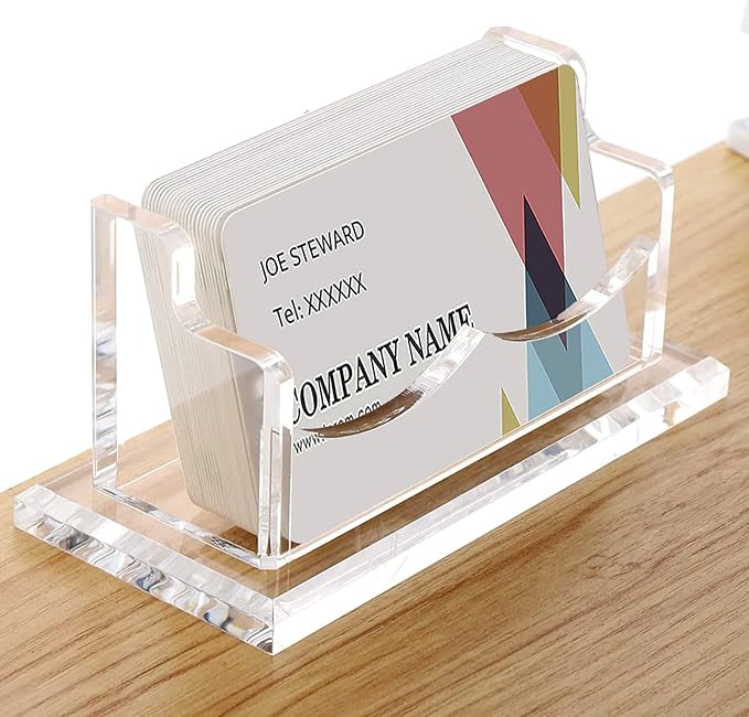 2 Packs Acrylic Business Card Holders for Desk, Horizontal Clear Business Name Card Display Stand, Desk Accessory Business Name Card Organizer (Horizontal, 1-Slot)-DeskLoop Office