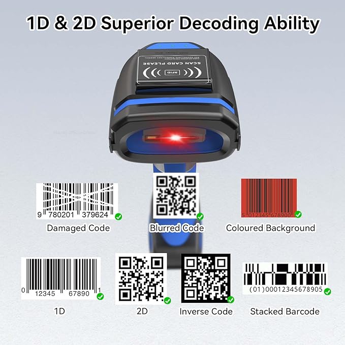Alacrity Wireless Charging 1D 2D Barcode Scanner, UHF RFID Tags Reader, 2.4Ghz Wireless Bluetooth Wired 3 in 1 Connectivity, for Retail, Logistics, Manufacturing-DeskLoop Office