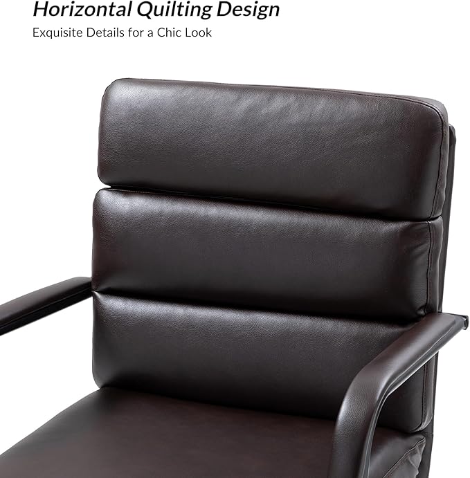 HULALA HOME Modern Faux Leather Home Office Chair with Tilt Lock & Metal Base, Desk Chair with Wheels & Padded Cushion, 360° Swivel Wide Seat Computer Task Chair, Brown-DeskLoop Office