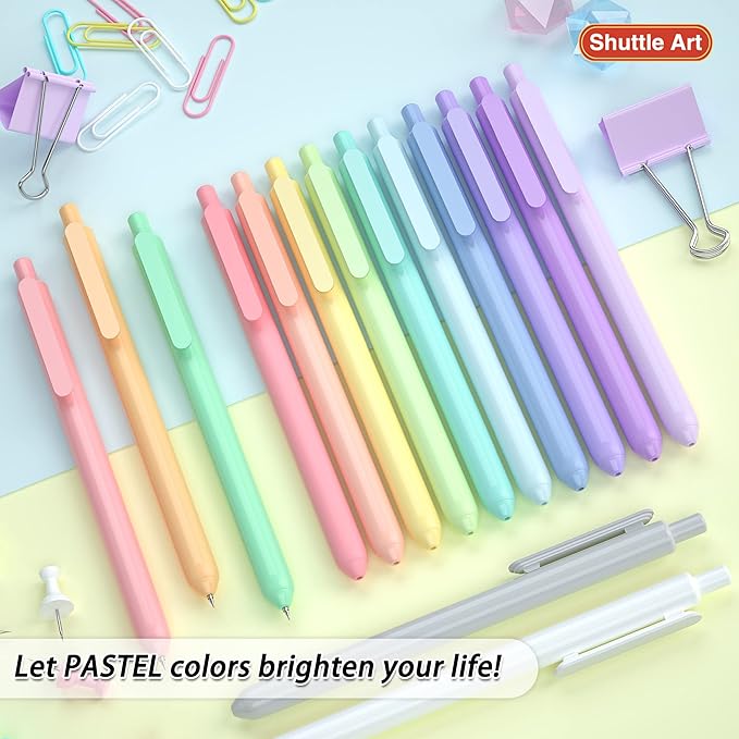 Shuttle Art Retractable Pastel Gel Ink Pens, 15 Pack Black Ink Pens, Cute Pens 0.5mm Fine Point for Writing Journaling Taking Notes School Office Home-DeskLoop Office