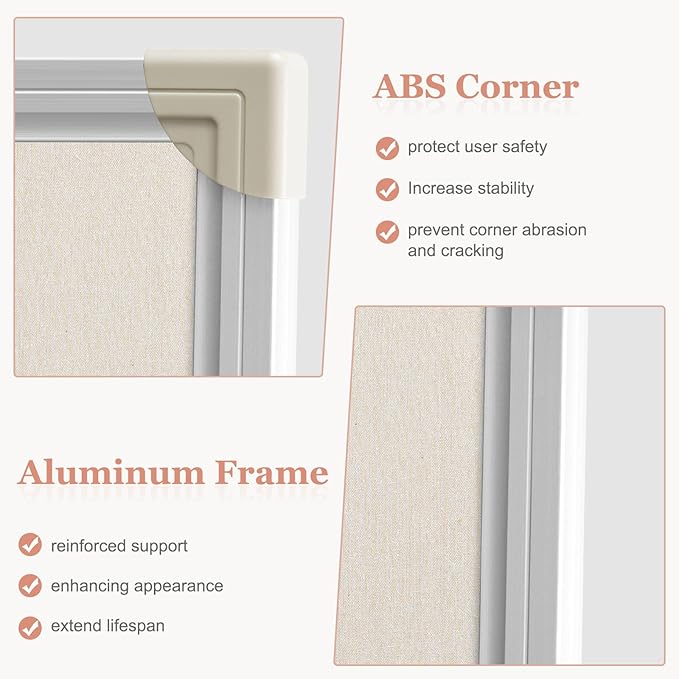 Double-Sided Large Cork Board with Linen, 60" x 40" Foldable Hanging Aluminum Framed Bulletin Board, Vision Board Pin Board Corkboards for Walls, Office, School Decor, 20 Pushpins-DeskLoop Office