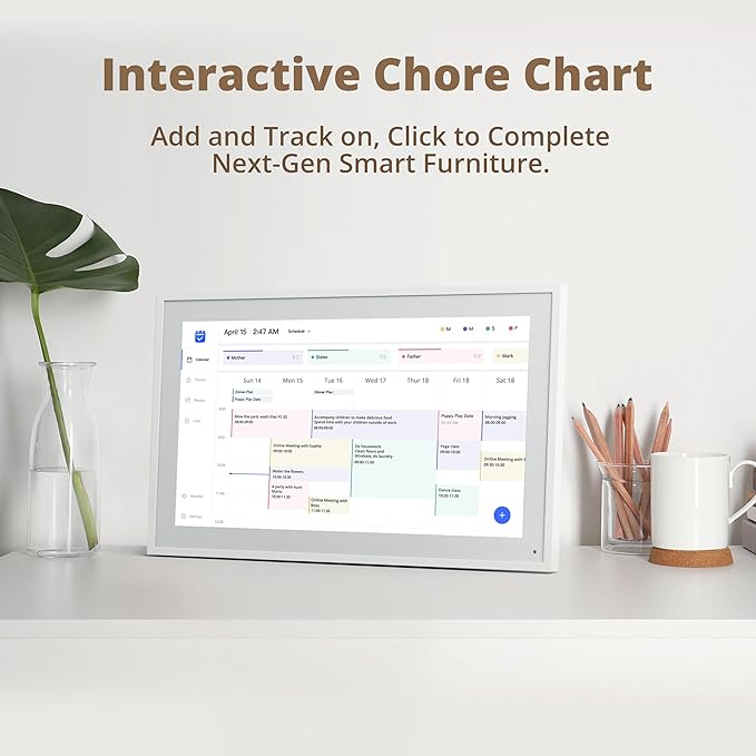 Dragon Touch 15.6" Digital Calendar Chore Chart – 1080P Full HD Interactive Touchscreen, Smart Family Planner, Hearth Display Digital Calendar Wall & Desk Mountable for Seamless Scheduling-DeskLoop Office