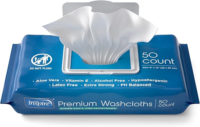 Inspire Adult Wet Wipes, Wash Cloths | Adult Wipes for Incontinence & Cleansing for Elderly, 8"x12" Count 12 packs of 50-DeskLoop Office