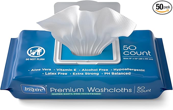 Inspire Adult Wet Wipes, Wash Cloths | Adult Wipes for Incontinence & Cleansing for Elderly, 8"x12" (50 Count (Pack of 1))-DeskLoop Office