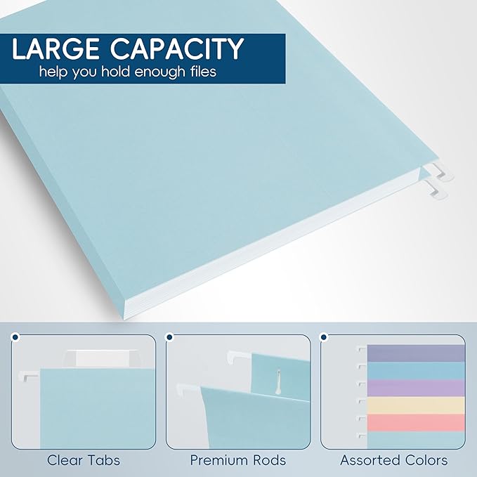 Hanging File Folders, 25 Pack Letter Size File Folders with 1/5-cut Tabs, Office Essentials for Filing Cabinet & Desk Storage-DeskLoop Office