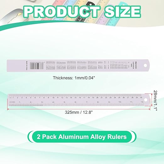 PATIKIL 30cm/12 Metal Ruler, 2 Pack Aluminum Alloy Rulers with Centimeters, Millimeters, Inches and Conversion Table Straight Edge Ruler for Writing Machinist Drafting, Purple-DeskLoop Office