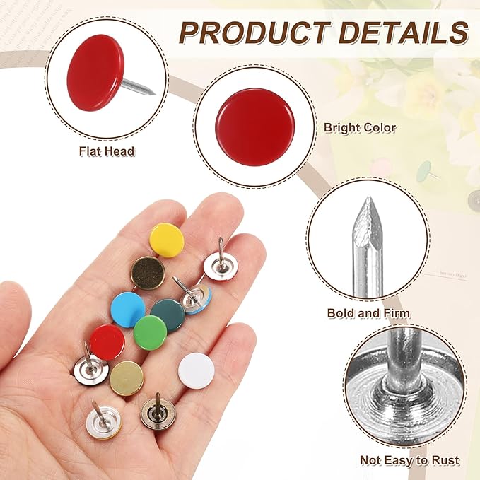 uxcell 120Pcs Push Pins, 11mmx10mm Round Flat Head Decorative Thumb Tacks Upholstery Tacks for Cork Board Office Wall Hangings, Red-DeskLoop Office
