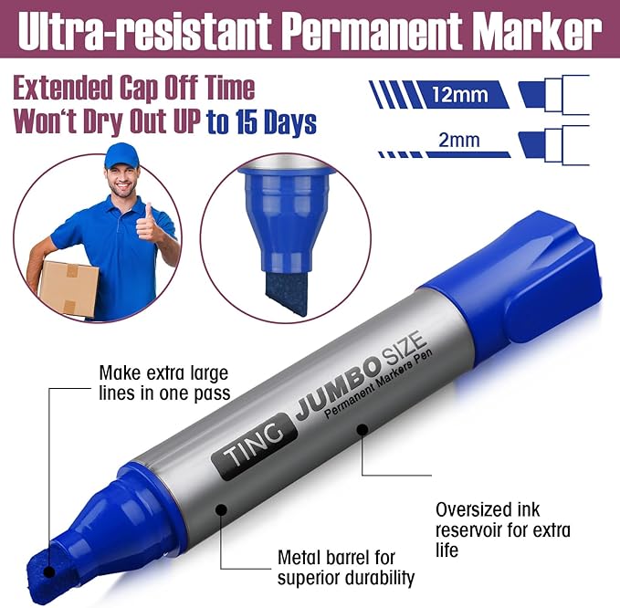 Fuutreo 10 Pack Jumbo Permanent Markers Bulk Large Chisel Tip Permanent Markers Quick Drying Waterproof Big Huge Poster Pens for Office, Logistics Company and More(Multicolor)-DeskLoop Office