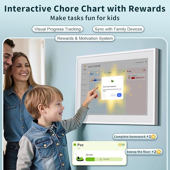 Digital Calendar, 21.5 Inch Wall Planner Digital Calendar & Chore Chart, IPS HD Touchscreen Interactive Display for Family Schedules, Streamline Household Organization, Wall Mount Included-DeskLoop Office