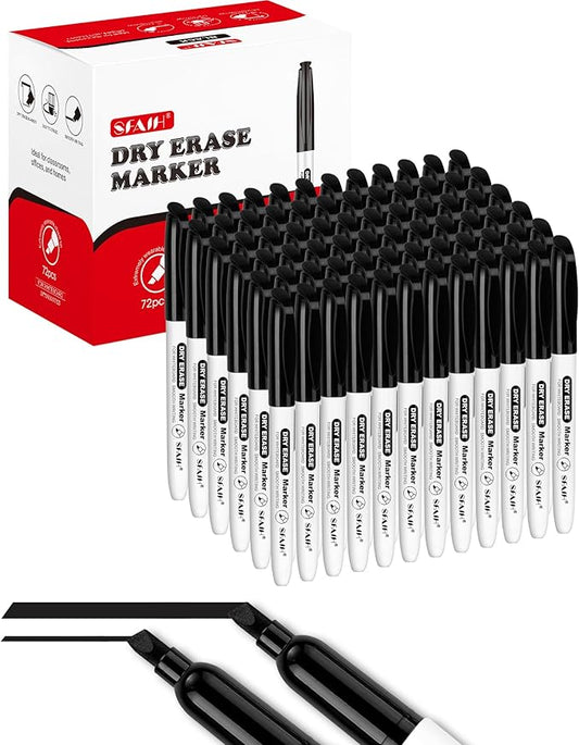SFAIH Dry Erase Markers Chisel Tip Bulk, 72 Pack Black White Board Markers, Versatile Lines, Low Odor, 1s Quickly Dry, Perfect for School Supplies and Office-DeskLoop Office